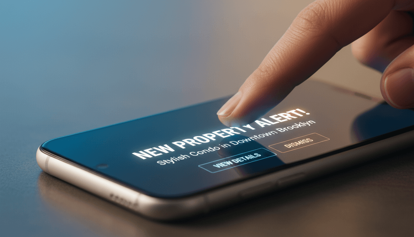 Smartphone showing a real estate notification alert