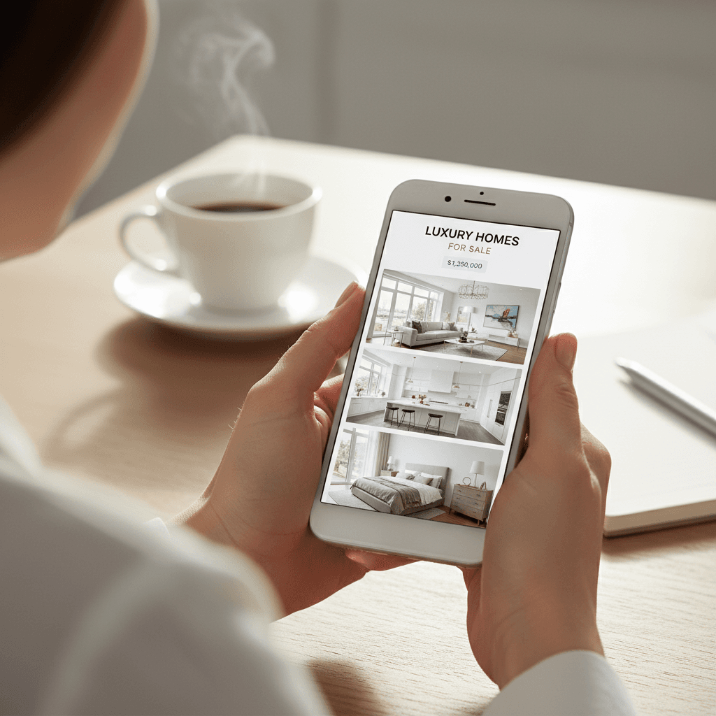 Browsing real estate listings on a smartphone